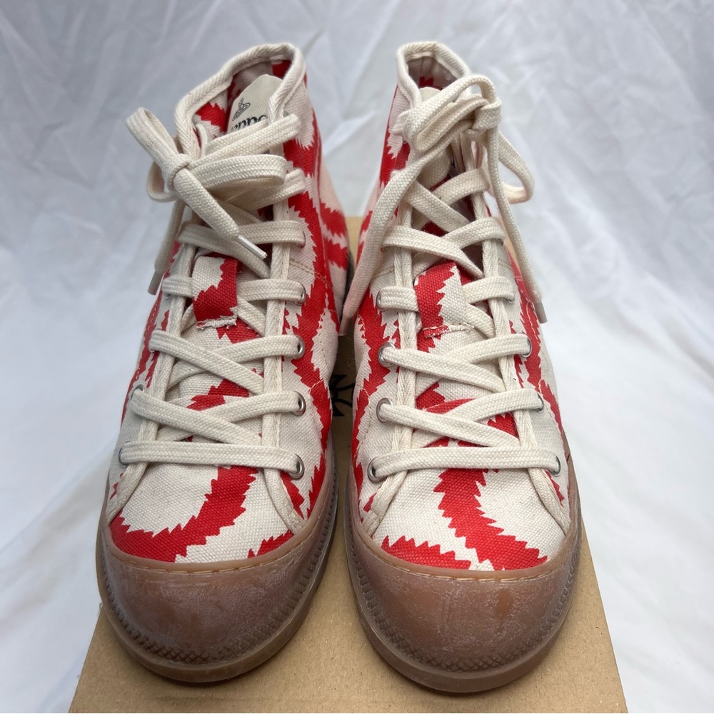 Vivienne Westwood Simian Boots Red Squiggle Canvas Rubber Sole Sneakers EU 38 - Picture 4 of 11